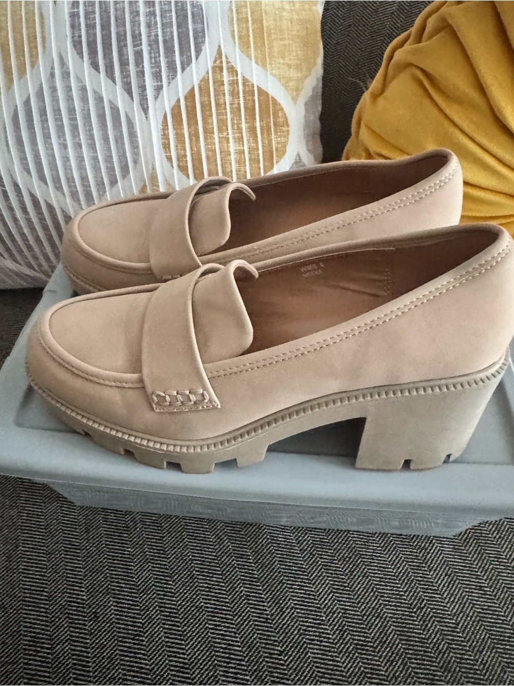 Dolce Vita Beige Chunky Platform Loafer Heels